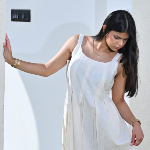 Women’s Off-White Sleeveless Maxi Dress with Floral Printed Hem