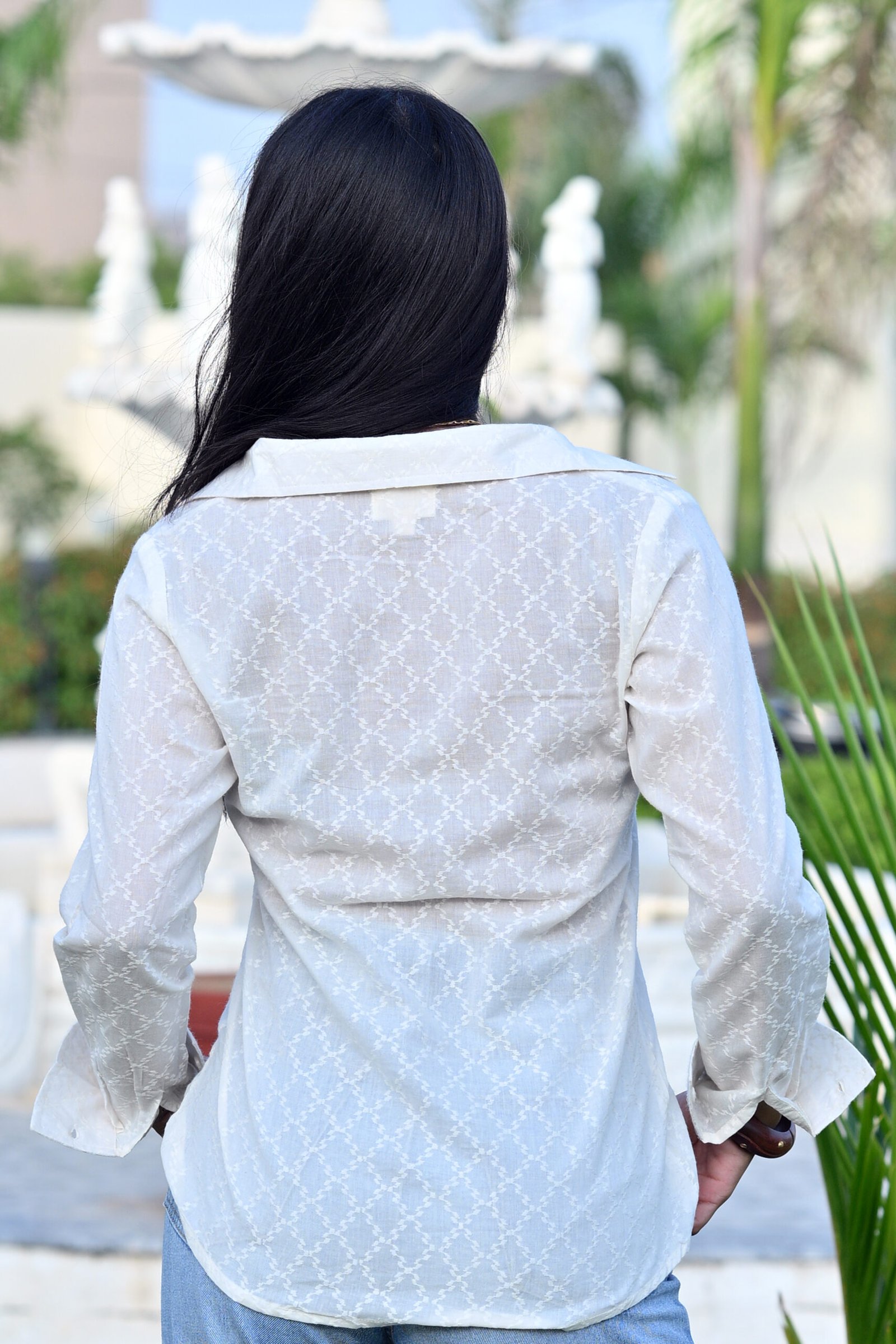 Women’s White Printed Cotton Shirt with Long Sleeves - Image 4