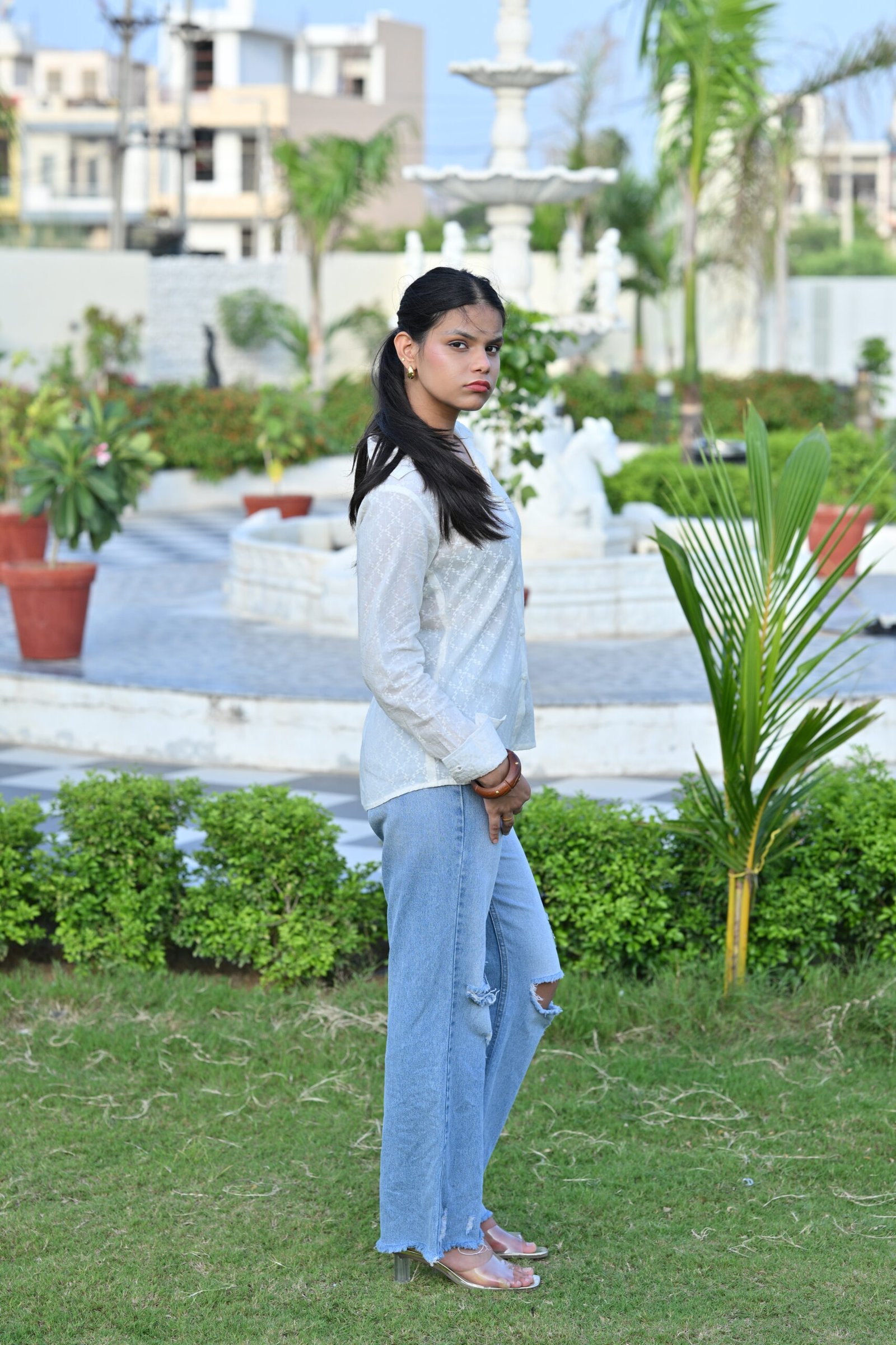 Women’s White Printed Cotton Shirt with Long Sleeves - Image 2